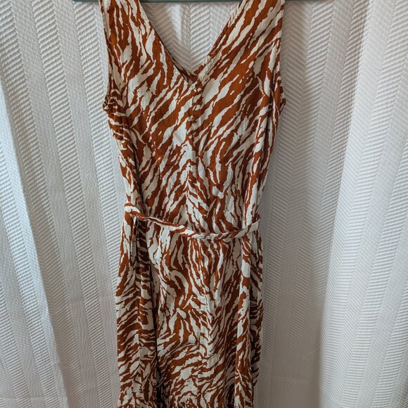 Gap Maxi Dress Belt brown zebra print pockets Sz Medium Summer Vacation Casual - Picture 5 of 11